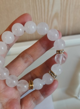 天然白玉髓汉白玉手串女手链12mm 天然石水晶手链 白色玉石手串-1