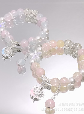 女生手链超仙渐变串珠珍珠月亮天使手链女孩玻璃手链百搭学生手串