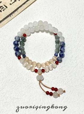 学生琉璃手链民族风手串原创手链中式国风串珠多层猫眼石蓝点冷门