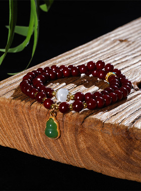 中式少女琉璃手链双圈仿东陵玉色手链红色手串学生闺蜜手链礼物