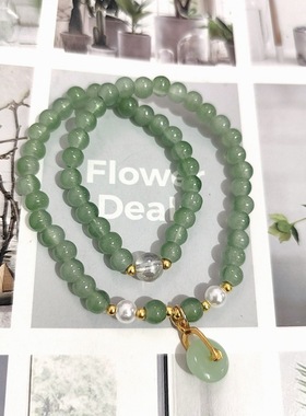 新中式双圈东陵绿手链女批发民族风文艺吊坠配件仙气时尚手串