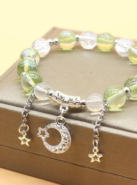 女孩手链星星月亮手链新中式仿水晶爆花珠手串饰品闺蜜学生手链