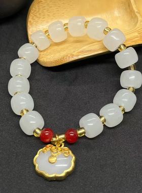 学生琉璃手链古风长命锁手链仿白玉手串女生手链学生手串平安锁