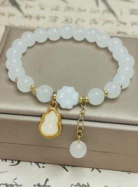 女生白色琉璃手链好事花生琉璃手串中式祥云吊坠手链古风少女手链