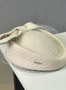 羊毛呢贝雷帽女英伦复古秋冬画家帽空姐蓓蕾帽蝴蝶结网纱百搭礼帽
