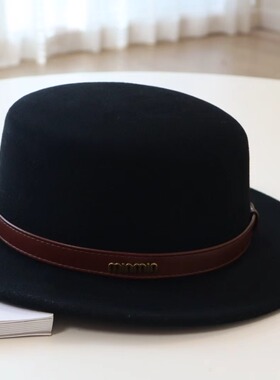 羊毛呢平顶礼帽女秋冬英伦复古法式名媛赫本风帽百搭显气质毛毡帽