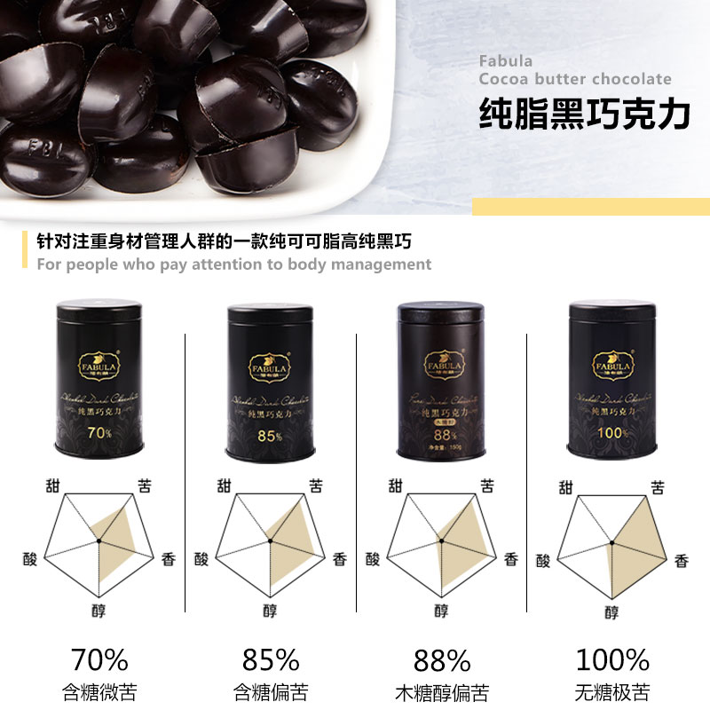 法布朗纯可可脂黑100%纯黑巧克力豆 fabula法布朗黑巧克力