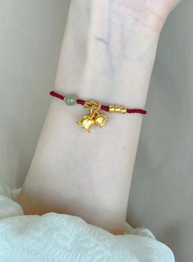 女黄金铃兰花手链女纯金转运珠