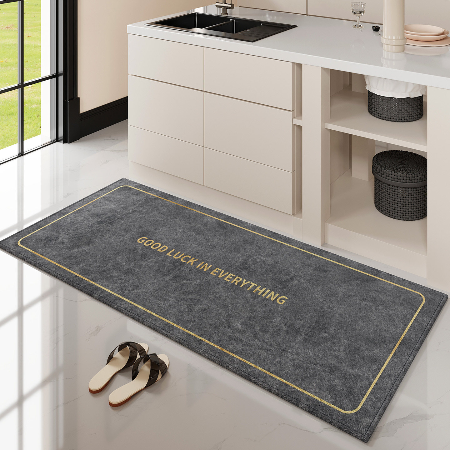 No-wash absorbent kitchen mat