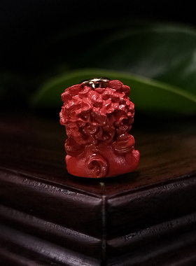 2023朱砂铜镶嵌吞金兽小狮子红色本命年散珠手串吊坠DIY配饰