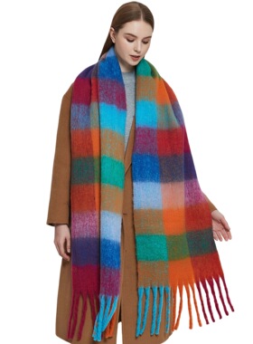 Winter Warm Soft Women Mohair Winter Scarf 仿马海毛格子围巾