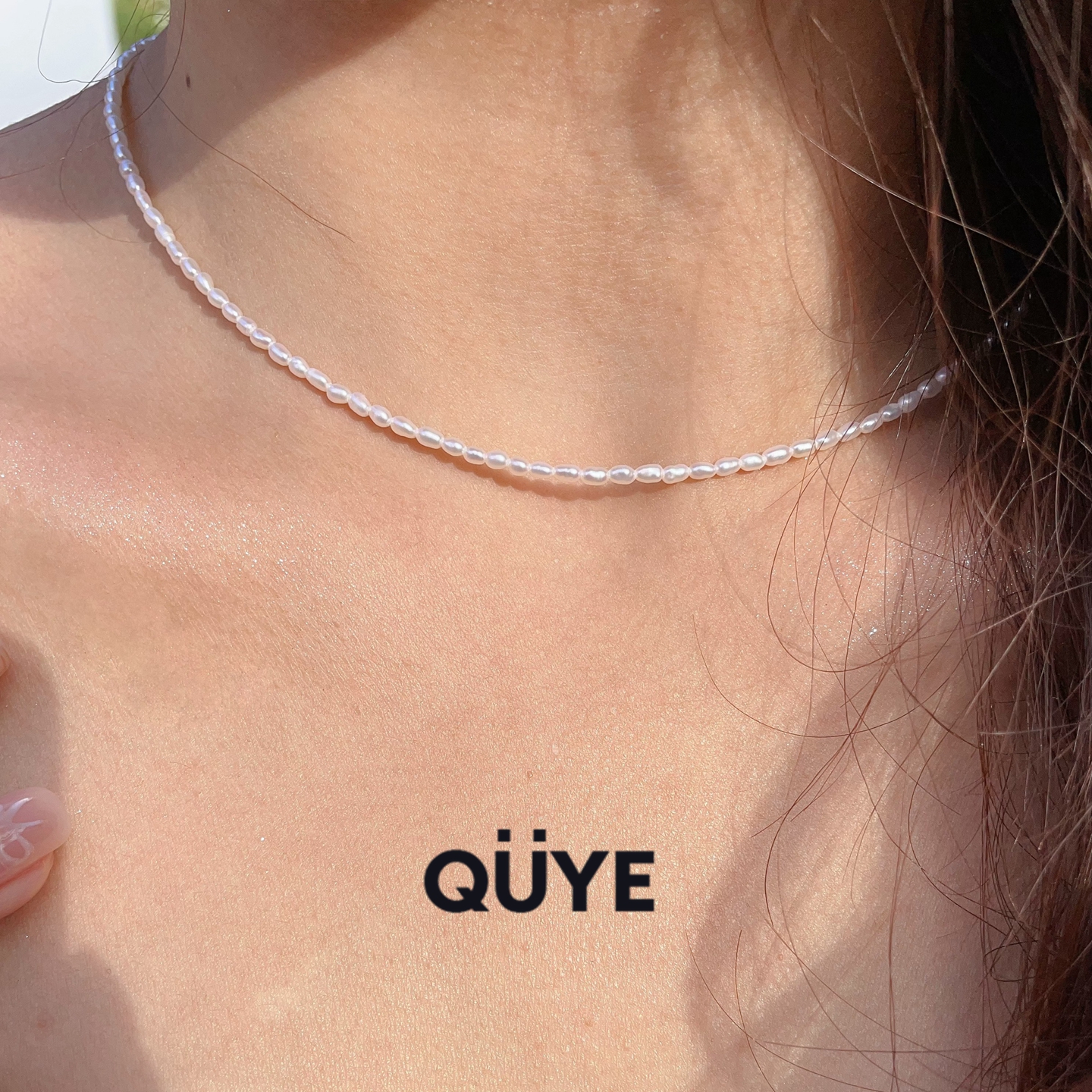 巨细2mm冷白光高亮法式迷你小米粒天然淡水珍珠项链S925银颈链女 - 图0