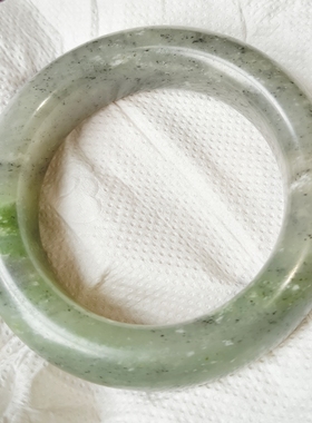 新疆籽料青花手镯肥厚轮胎版水墨意境镯56飘翠三色手镯