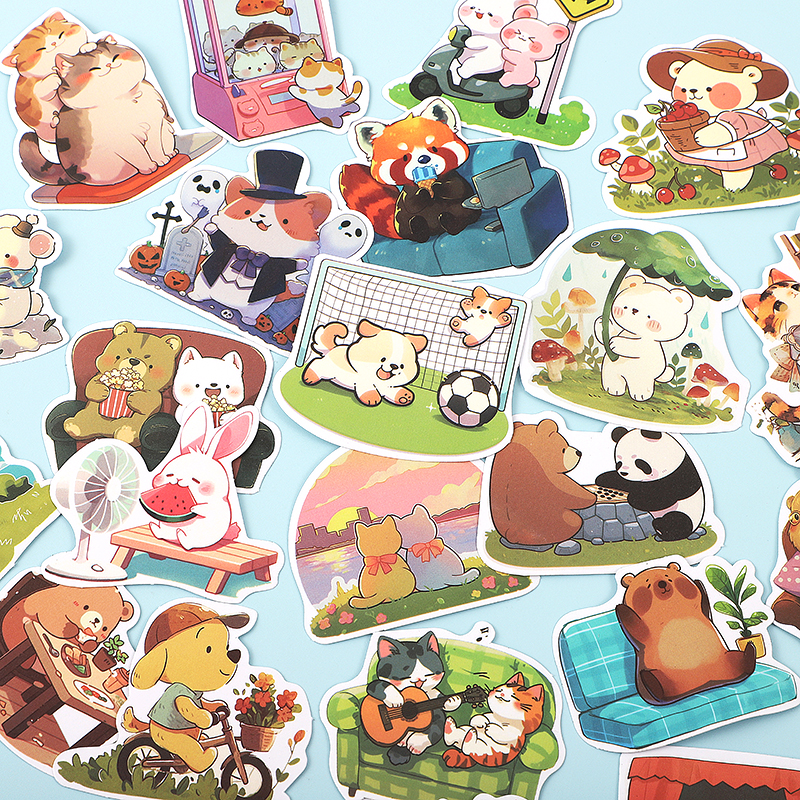 卡通小动物的一天贴纸可爱手账装饰贴画女孩儿童粘贴小熊兔子熊猫 - 图2