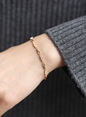 《涟漪》细闪复古设计感灵动优雅三颗锆石小银片叠戴手链女情侣款