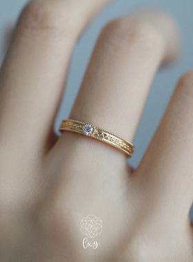 LXG925纯银镀金复古麦穗情侣戒指