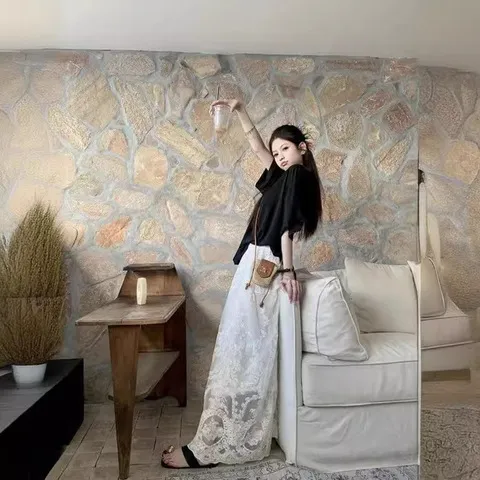 上衣实拍宽松女短袖半身裙52554+T恤高腰裙子小众设计感蕾丝a字,淘宝优惠券,粉丝福利购,淘宝优惠卷