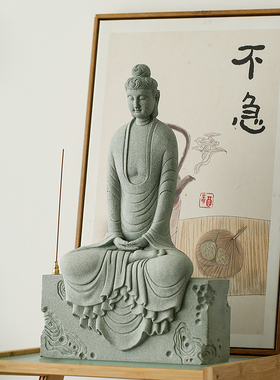 青砂石装饰新中式客厅盘坐大如来