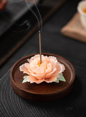 创意国潮陶瓷莲花牡丹香插座摆件