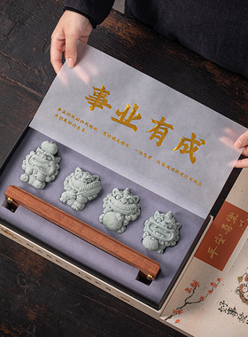 瓷水陶清国潮石狮子一对带底座