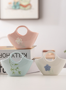 陶瓷笔筒小清新桌面小花篮装饰品