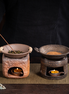 新中式粗陶蜡烛温茶香薰炉摆件