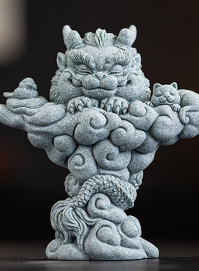 青砂石装饰中式茶桌龙在云端摆件