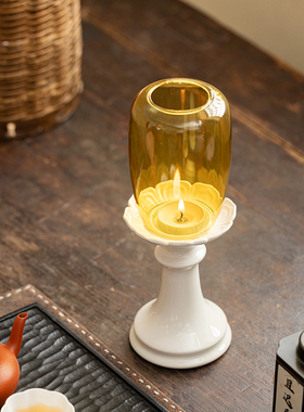 创意陶瓷莲花香薰炉小夜灯摆件