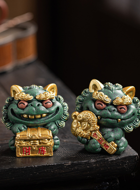 国潮风狮爷守财库桌面摆件装饰品
