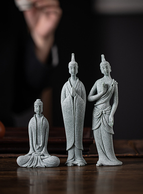 青砂石造景新中式桌面飞天男菩萨