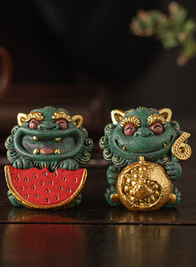 招财小狮子笑口常开治愈系摆件