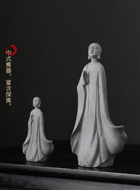 青砂石鱼缸造景禅意风桌面扫地僧