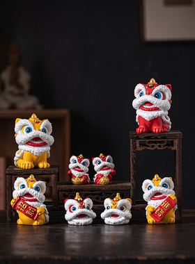 树脂招财可爱桌面舞狮伴手礼摆件