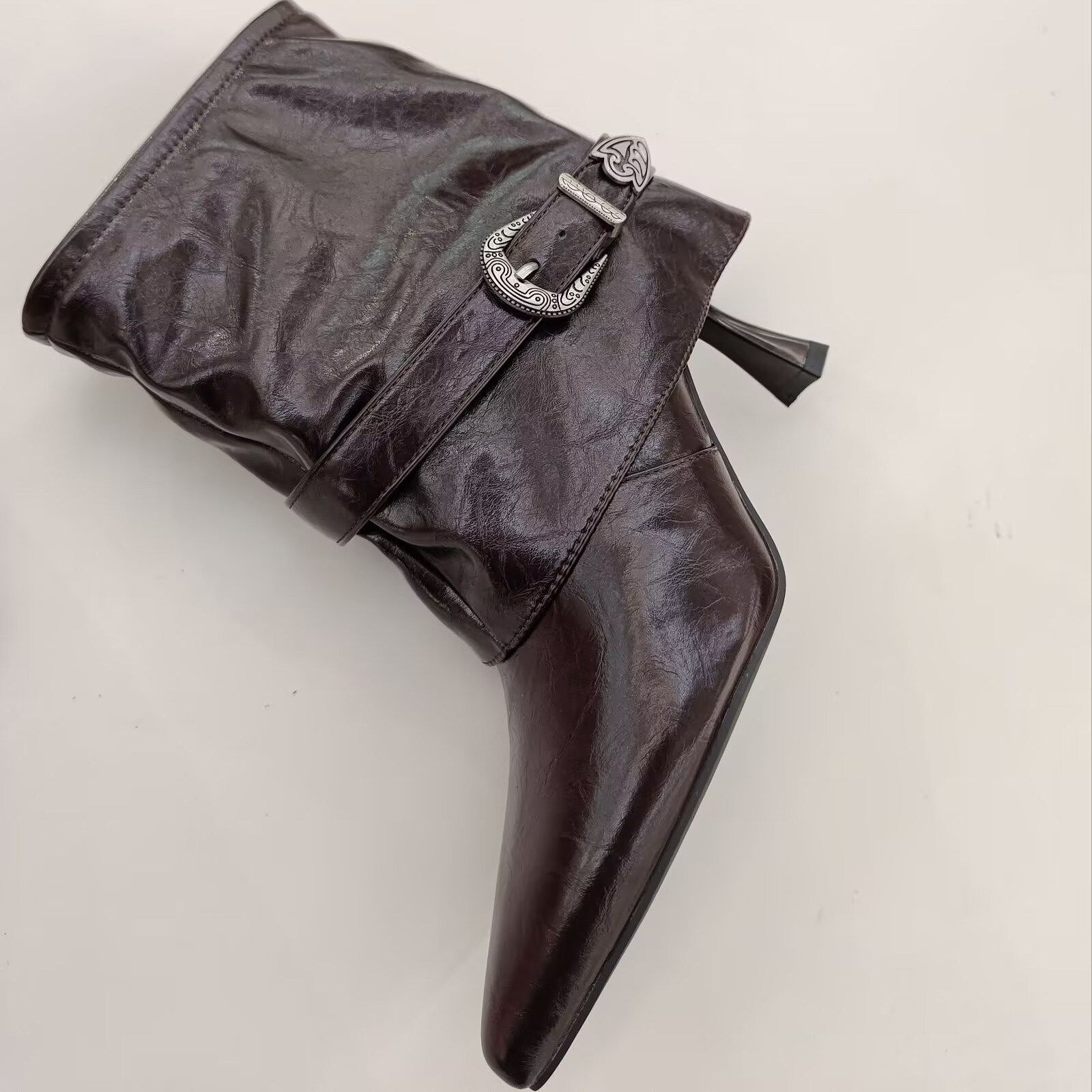 2025年新款欧美风尖头气质百搭粗跟7.5公分高跟鞋女时尚短靴,淘宝优惠券,粉丝福利购,淘宝优惠卷