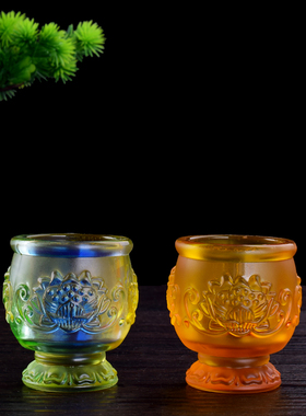 供佛供杯财神五连酒杯琉璃玻璃