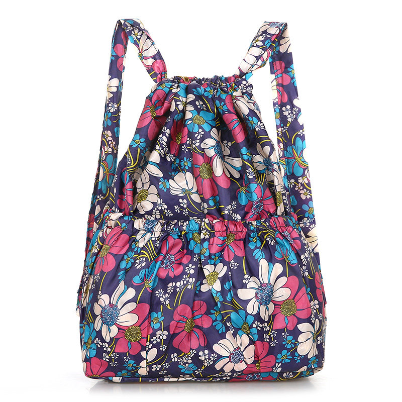 大容量防水背包女抽绳束口袋花布包中老年双肩包买菜购物袋方便袋,淘宝优惠券,粉丝福利购,淘宝优惠卷