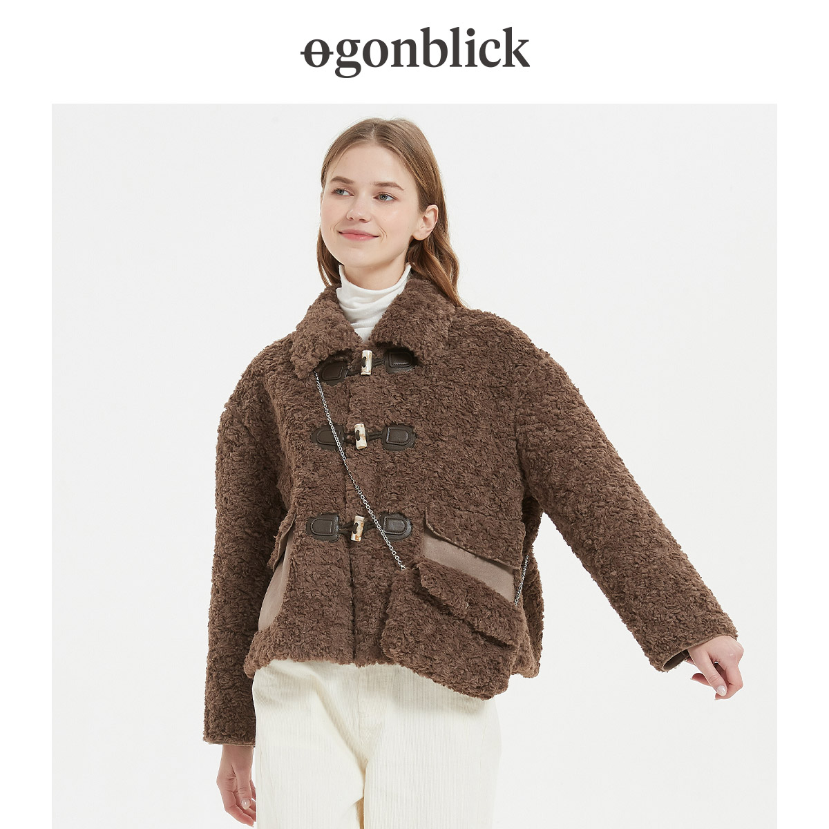 北欧时刻仿羊羔绒短外套加厚包包 gonblick北欧时刻短外套