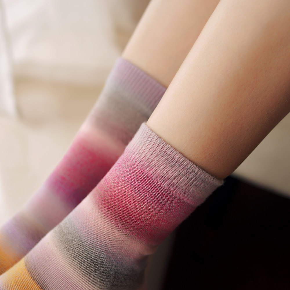 柚子坊 日本进口彩虹纱渐变色秋冬保暖混羊毛奢华高端女款短袜子,淘宝优惠券,粉丝福利购,淘宝优惠卷