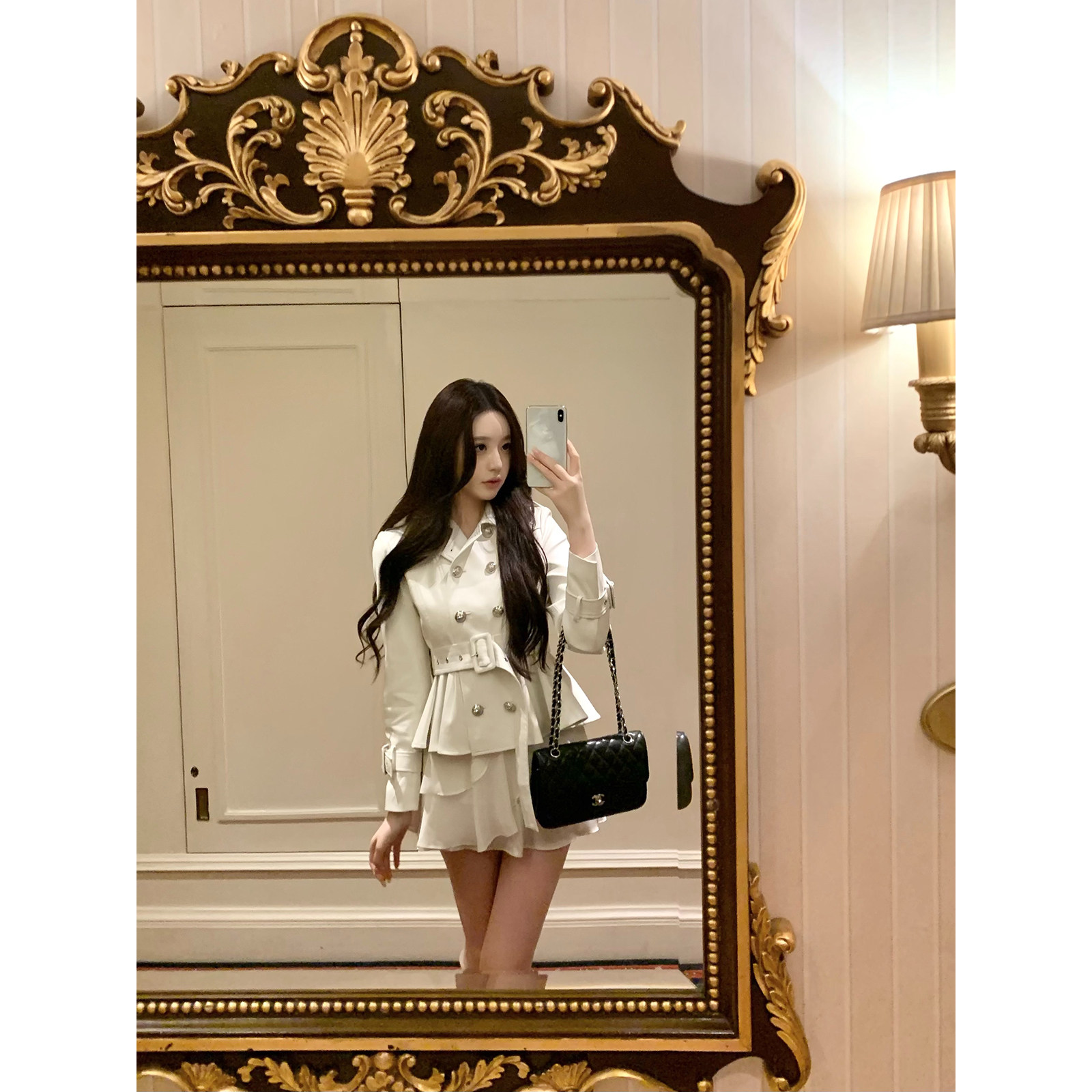 Hotdog 热狗很辣【冷都贵女 皮质风衣】白色气质双排扣皮衣短外套,淘宝优惠券,粉丝福利购,淘宝优惠卷