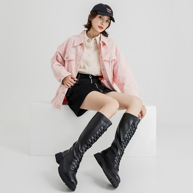 Winter women's shoes Aokang over-the-knee boots fashionable thin velvet