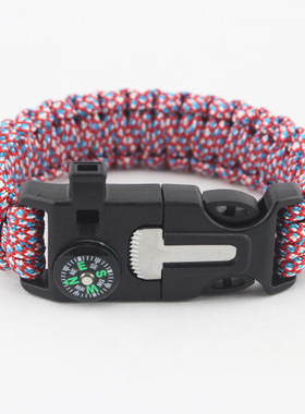 指南针打火石口哨伞绳救生手链 户外求生伞绳手链 应急救生手环