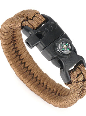 5合一指南针打火石手链 户外逃生生存手绳求生口哨救生打火石手环