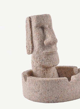家居装饰摆件 石人像工艺品礼品复活节摩艾石像砂岩烟灰缸