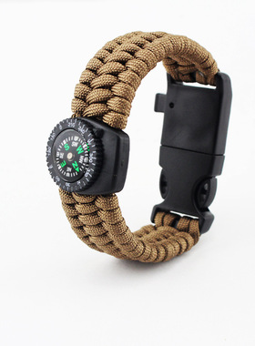 时尚多功能伞绳手链 可拆卸指南针打火石温度计伞绳编织应急手环