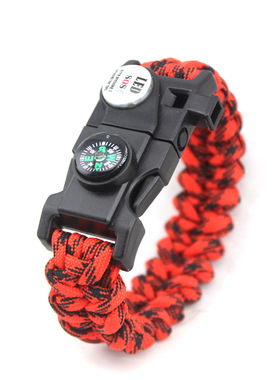 厂家直销户外求生打火石手链LED求救信号灯多功能伞绳口哨手环