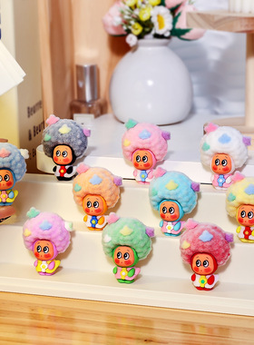 上新可爱植绒爆炸头小人物萌粒公仔diy潮玩桌面小摆件