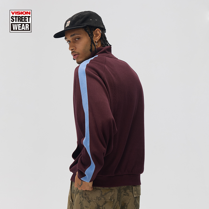 VISION官方 美式复古针织运动立领开襟卫衣撞色外套男女秋新款2色 - 图2