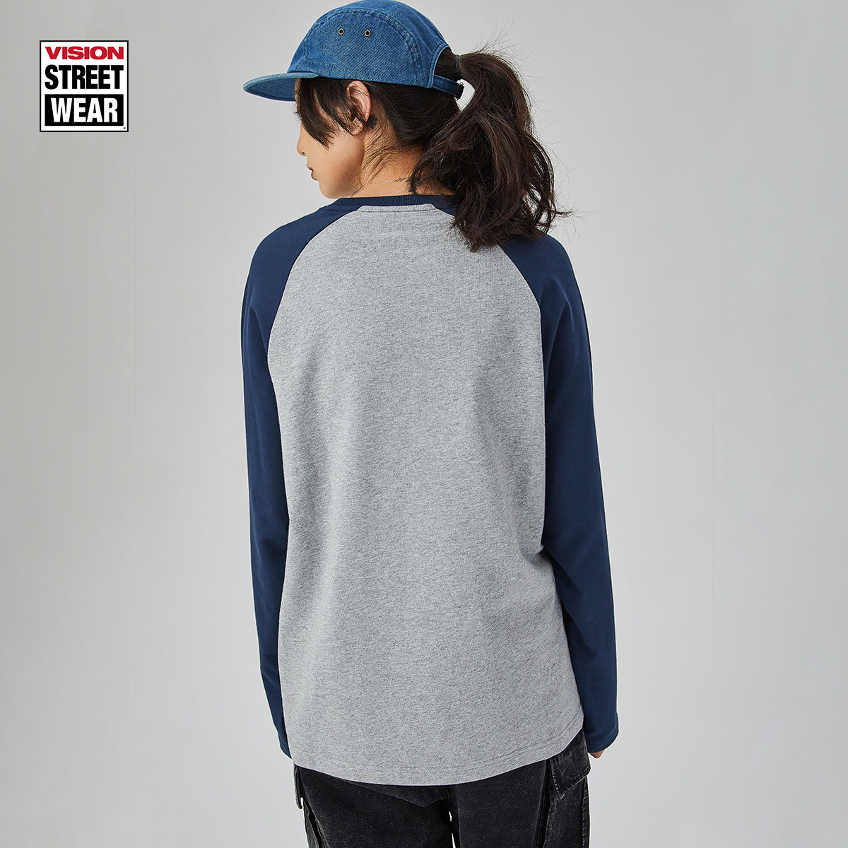 VISION官方  街头风插肩袖长袖T恤男女同款春秋季运动休闲长袖,淘宝优惠券,粉丝福利购,淘宝优惠卷