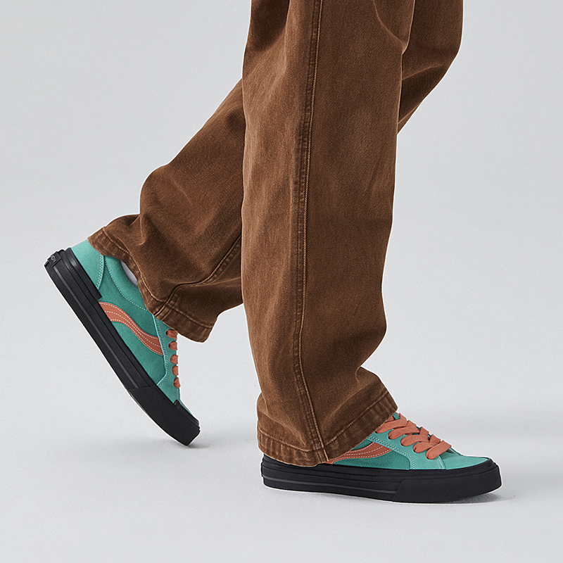 VISION X ODD ASTLEY PRO湖水绿撞橘低帮翻毛皮帆布鞋滑板鞋男女 - 图1