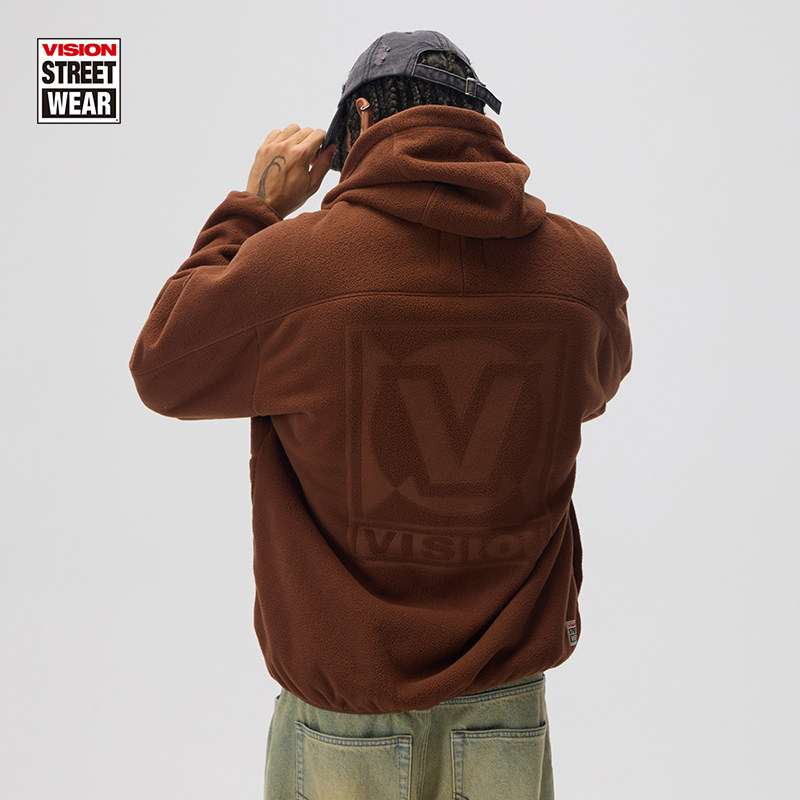 VISION官方 美式街头宽松拉链摇粒绒连帽立领外套男女秋新款2色,淘宝优惠券,粉丝福利购,淘宝优惠卷